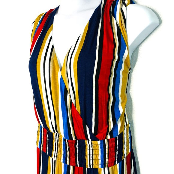 NWT INC Plus Surplice Striped Smocked Maxi Dress - Picture 2 of 6